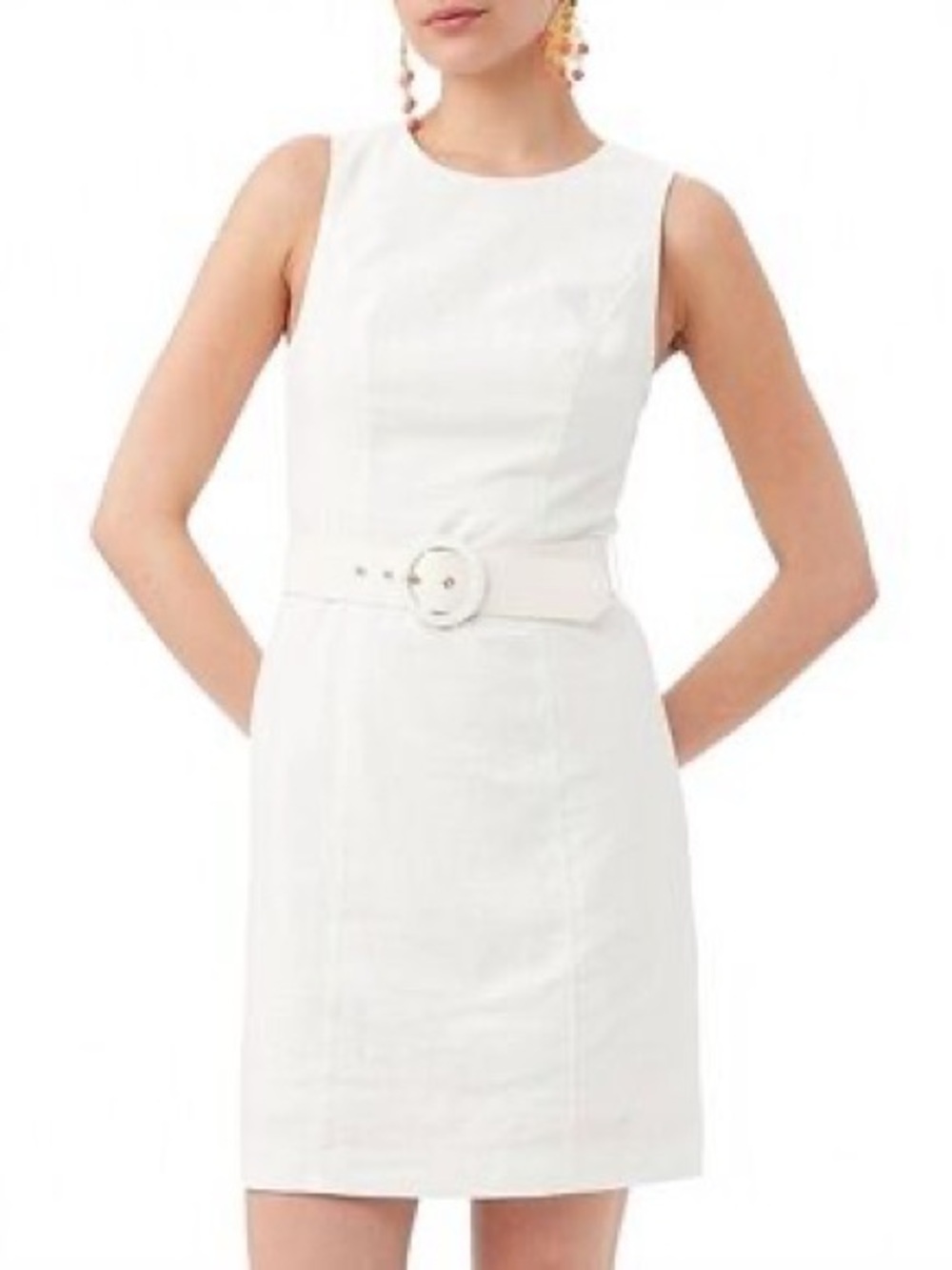 NWT Darlene Belted Sleeveless Shift Dress in Whitewash, S 6